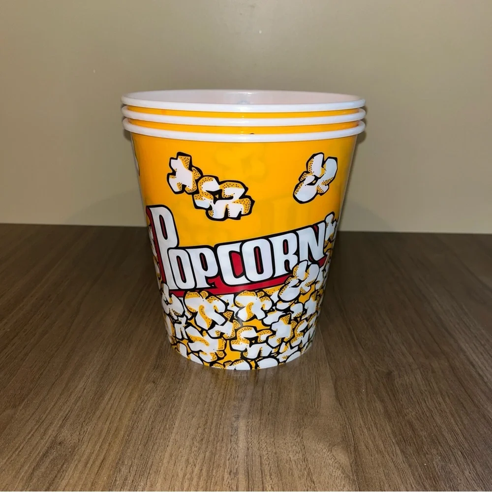 Retro Style 3 Large Reusable Plastic Popcorn Bucket Tubs Containers Movie Night